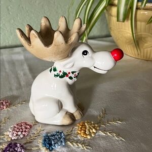 1975 Fritz and Floyd Reindeer Figurine with Red Nose, Hand Painted Christmas